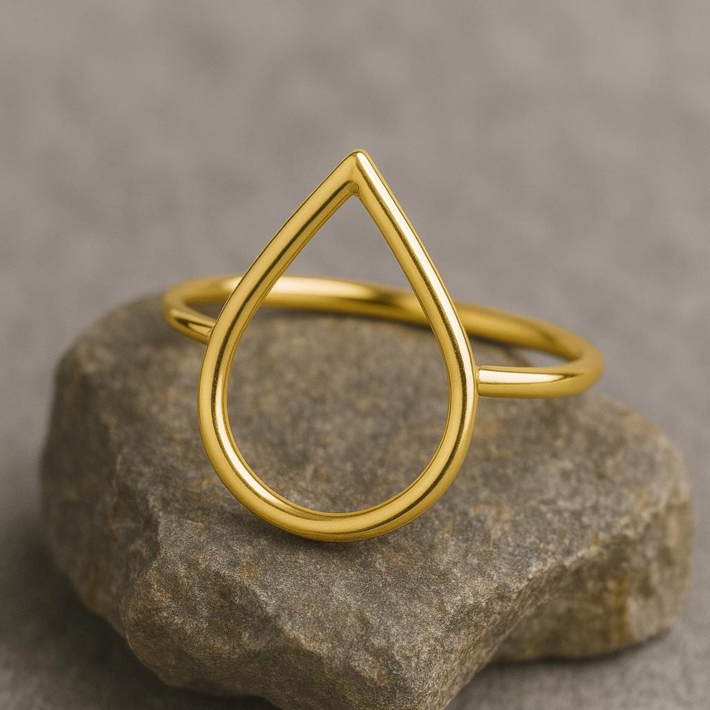 925 Silver Teardrop Ring • Open Drop Outline Ring • Minimalist Dainty Band for Women