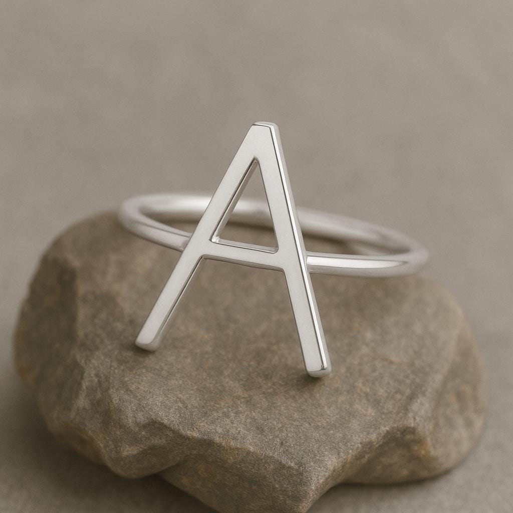 925 Silver Initial A Ring • Letter A Minimalist Ring • Personalized Dainty Band for Women