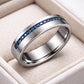 Blue CZ Silver 925 | Mens Wedding Band | Matte Silver | Channel Set Ring