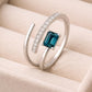 Emerald Cut London Blue Topaz Ring | Sterling Silver Open Bypass Design