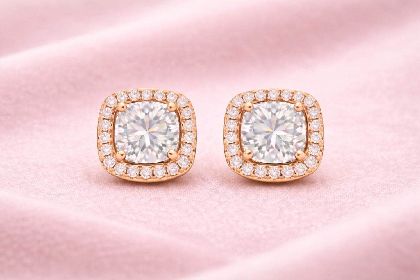 CZ Stud Earrings 925 Silver | Cushion Halo Earrings | Minimal Diamond Look Studs |