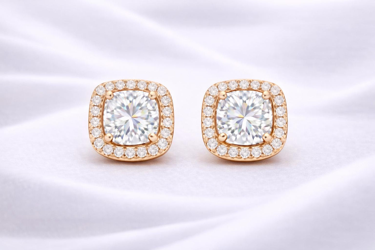CZ Stud Earrings 925 Silver | Cushion Halo Earrings | Minimal Diamond Look Studs |