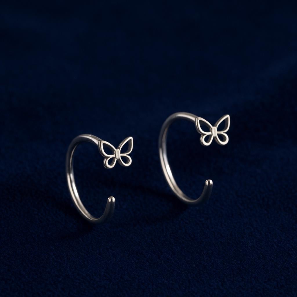 925 Silver Butterfly Ear Cuff | Minimal Open Hoop Earrings | Butterfly Jewelry | Gift for Her