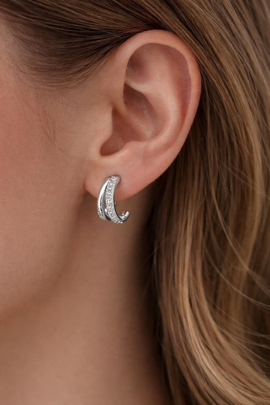 925 Silver CZ Huggie Earrings | Minimal Half Hoop | Everyday Luxury Jewelry | Gift for Her