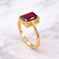 925 Silver Red Garnet Ring | Emerald Cut Statement | Dainty Gemstone Jewelry | Gift for Her