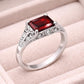 925 Silver Red Garnet | Emerald Cut | Filigree Ring | Dainty Statement Ring | Gift for Her