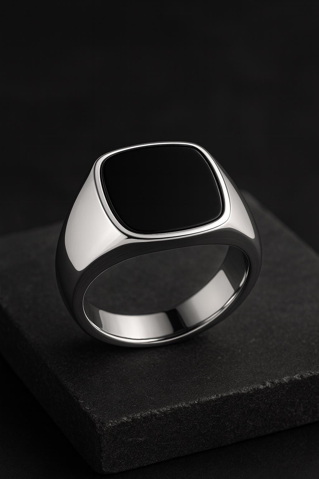 925 Silver Black Onyx Signet Ring | Minimal Mens Ring | Cushion shape design