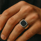 925 Silver Black Onyx Signet Ring | Minimal Mens Ring | Cushion shape design