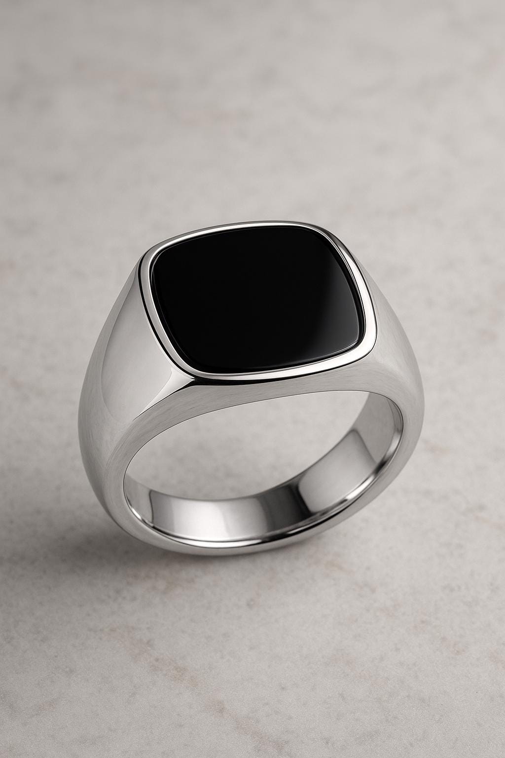925 Silver Black Onyx Signet Ring | Minimal Mens Ring | Cushion shape design