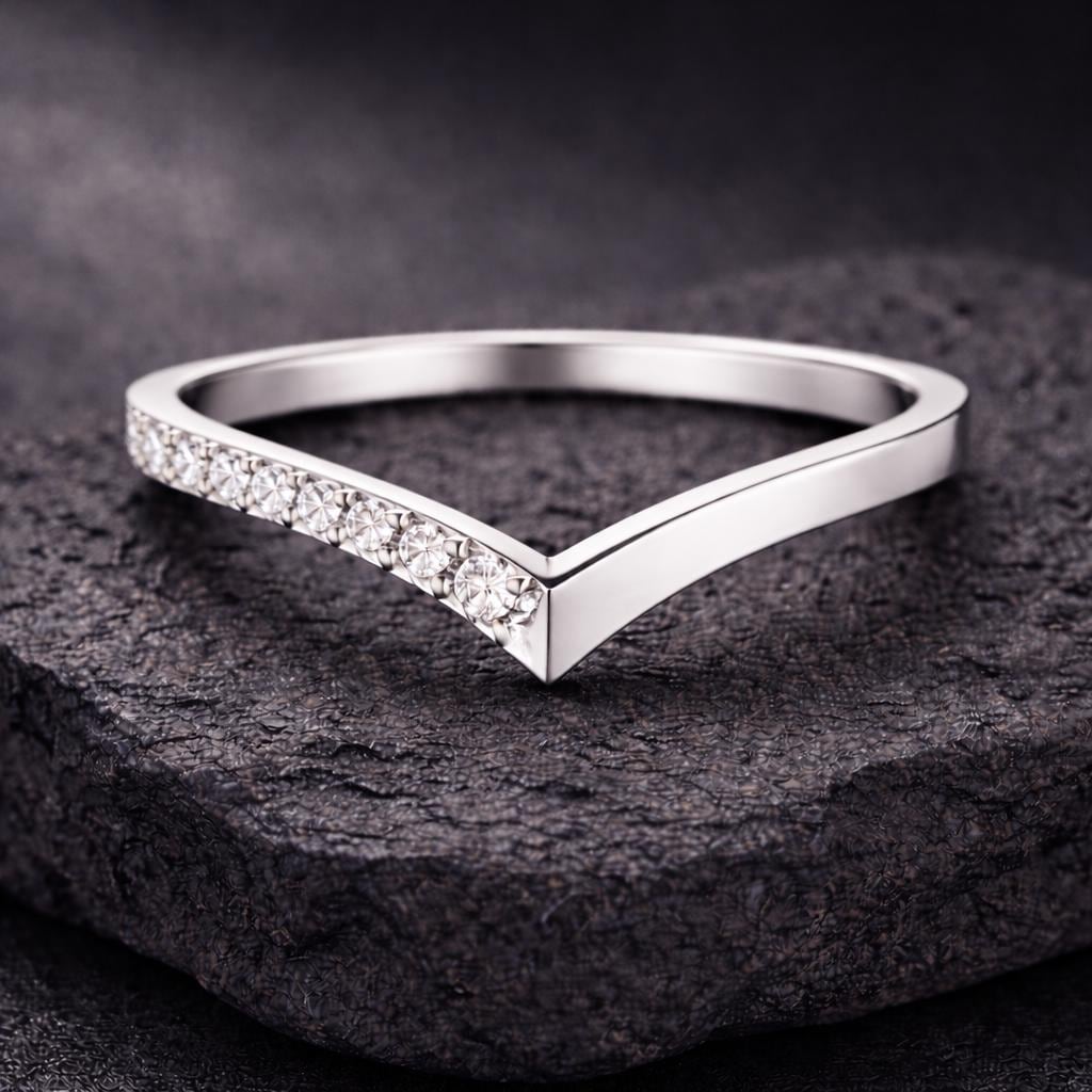 CZ Chevron Ring 925 Silver | V Shape Stacking Band | Minimal Wedding Ring | Promise Gift