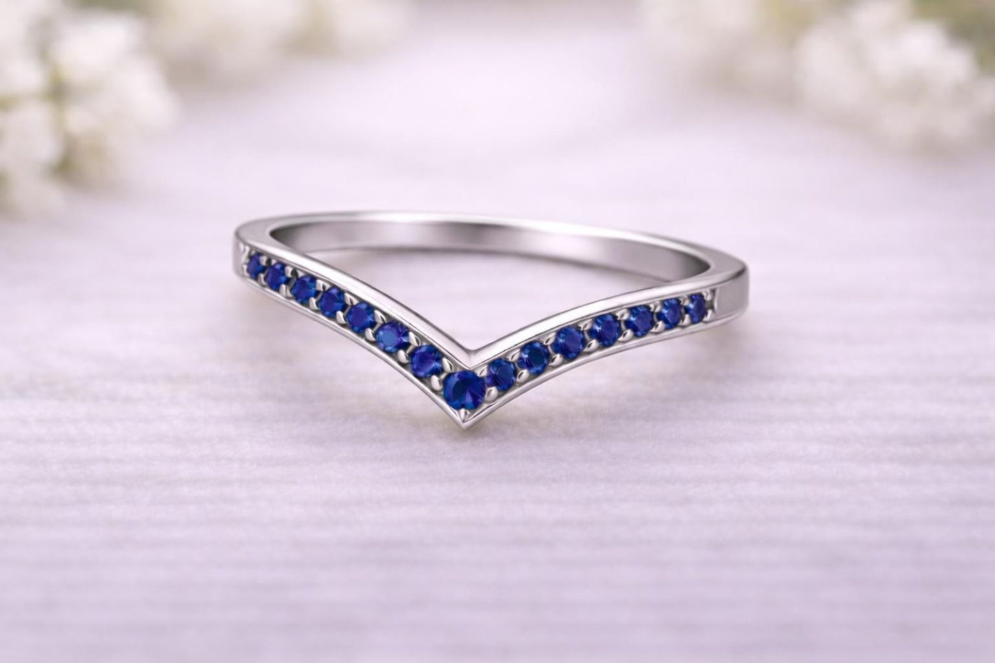 Blue CZ Chevron Ring 925 Silver | V Shape Stacking Band | Minimal Wedding Ring | Promise Gift