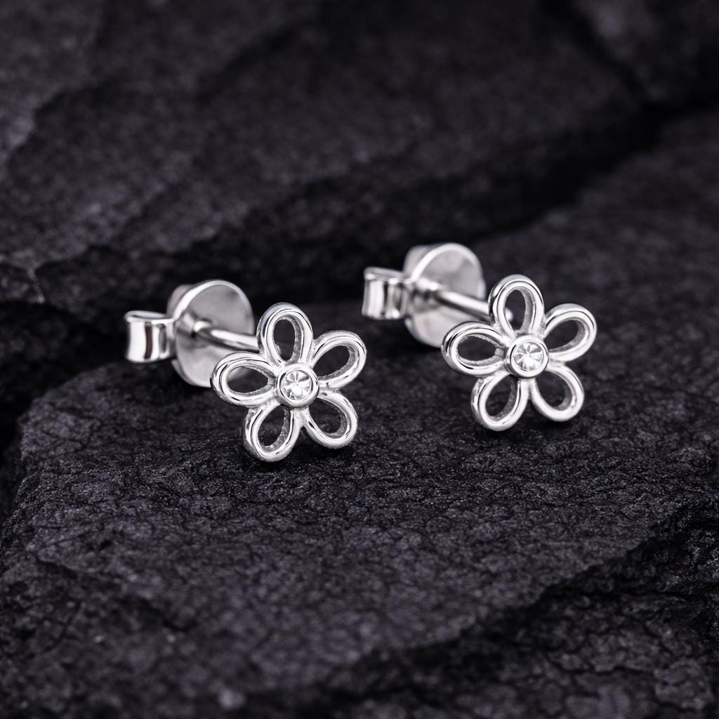 925 Silver Flower Stud , Minimal CZ Studs, Tiny Daisy Earrings, Dainty Studs, Jewelry Gift