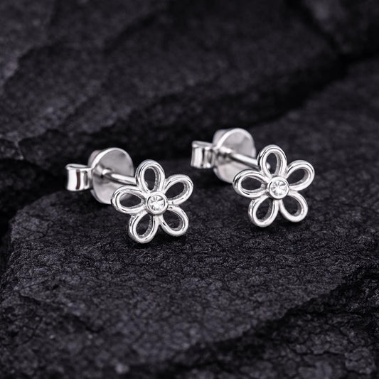 925 Silver Flower Stud , Minimal CZ Studs, Tiny Daisy Earrings, Dainty Studs, Jewelry Gift