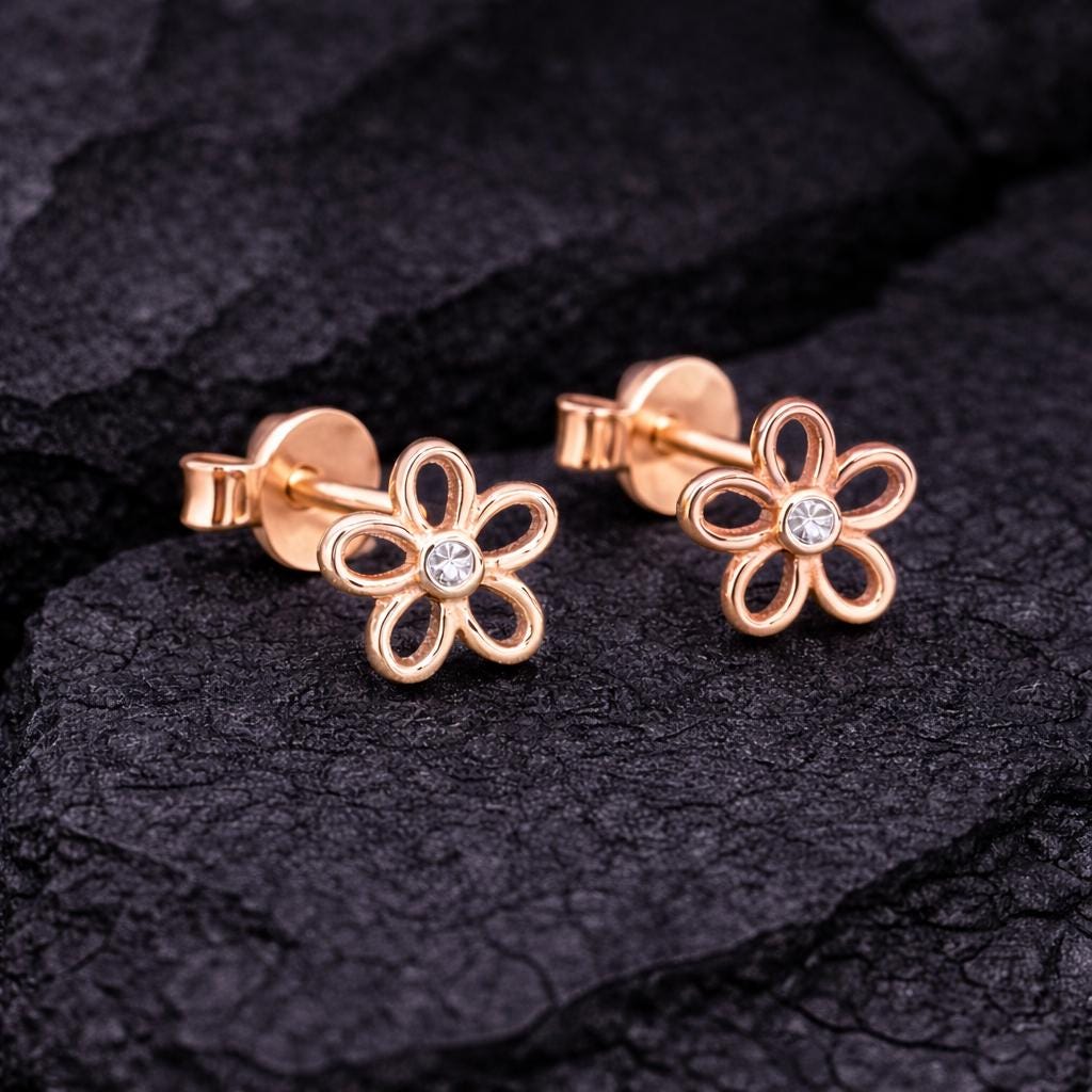 925 Silver Flower Stud , Minimal CZ Studs, Tiny Daisy Earrings, Dainty Studs, Jewelry Gift