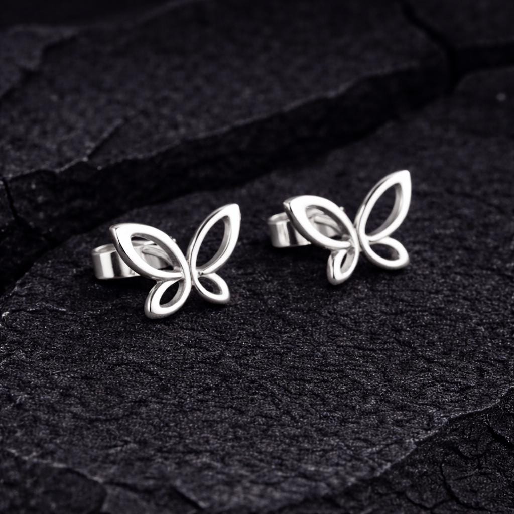 925 Silver Butterfly Stud Earrings, Minimal Leaf Studs, Dainty Tiny Studs,