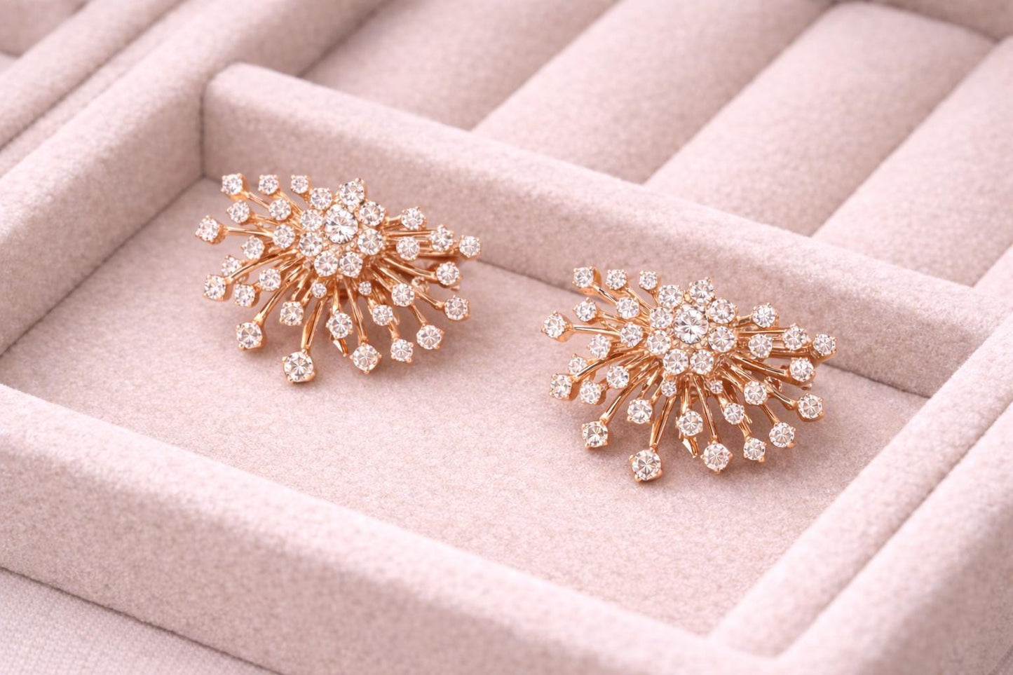 CZ Sunburst Studs, 925 Sterling Silver Firework Earrings