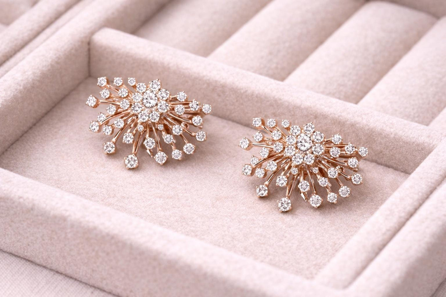 CZ Sunburst Studs, 925 Sterling Silver Firework Earrings
