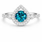 London Blue Topaz Ring | Pear Halo, 925 Sterling Silver