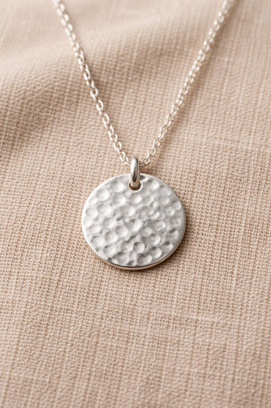Hammered Disc Necklace | Minimal Silver Coin Necklace | Sterling Everyday Jewelry