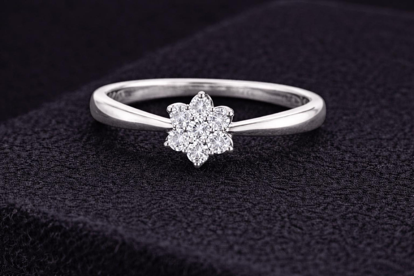 925 Sterling Silver Flower Cluster Ring CZ Diamond Promise Ring Gift