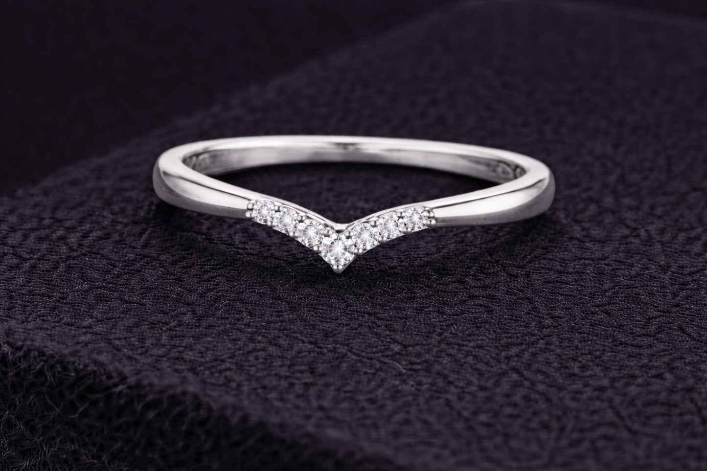 925 Sterling Silver V Shape Ring CZ Diamond Chevron Wedding Band