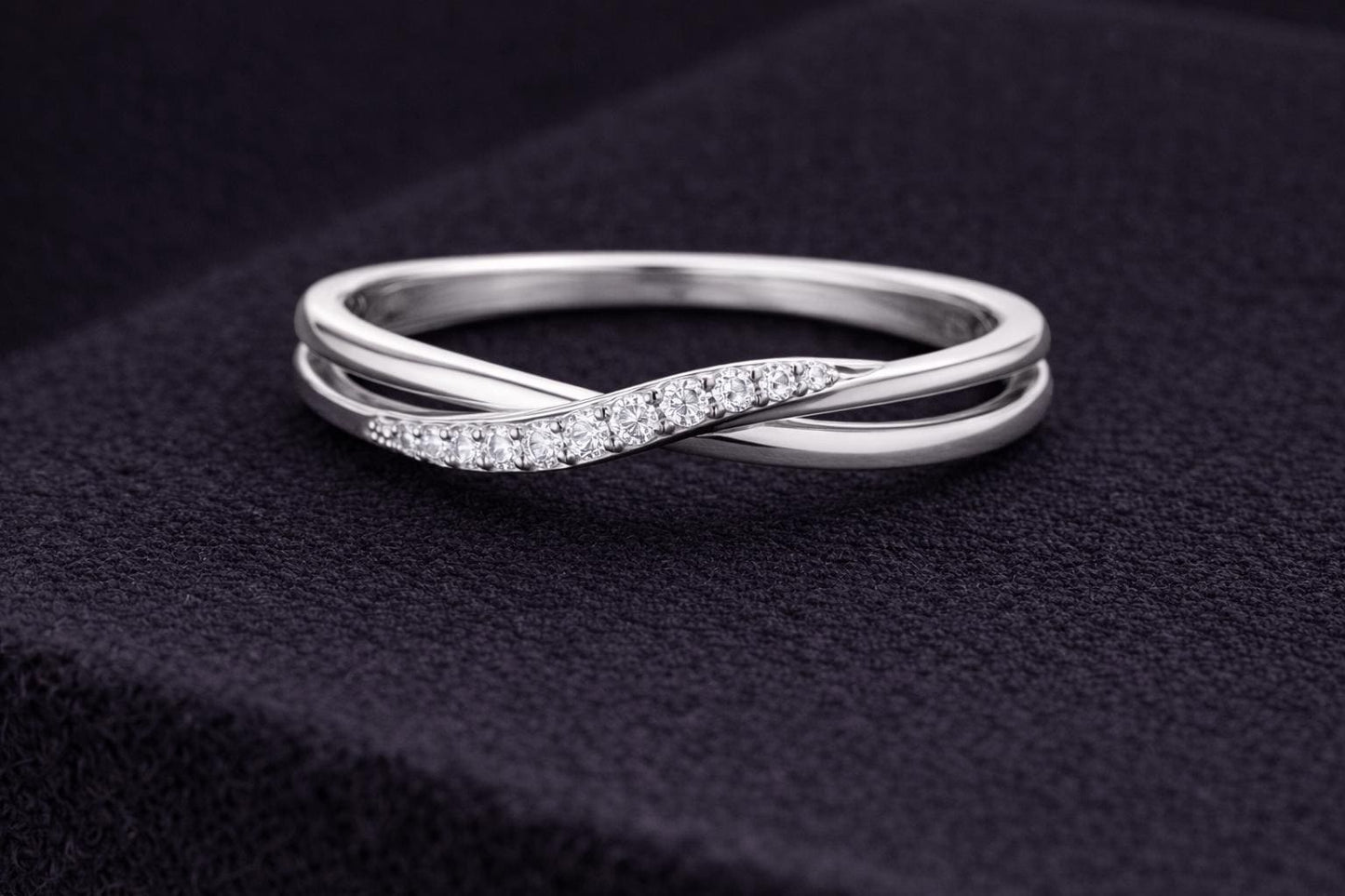 925 Sterling Silver Twisted Ring CZ Diamond Infinity Wedding Band