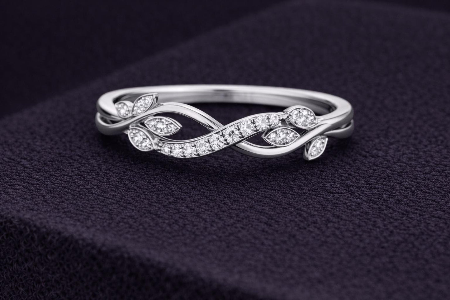 925 Sterling Silver Leaf Infinity Ring CZ Diamond Nature Band