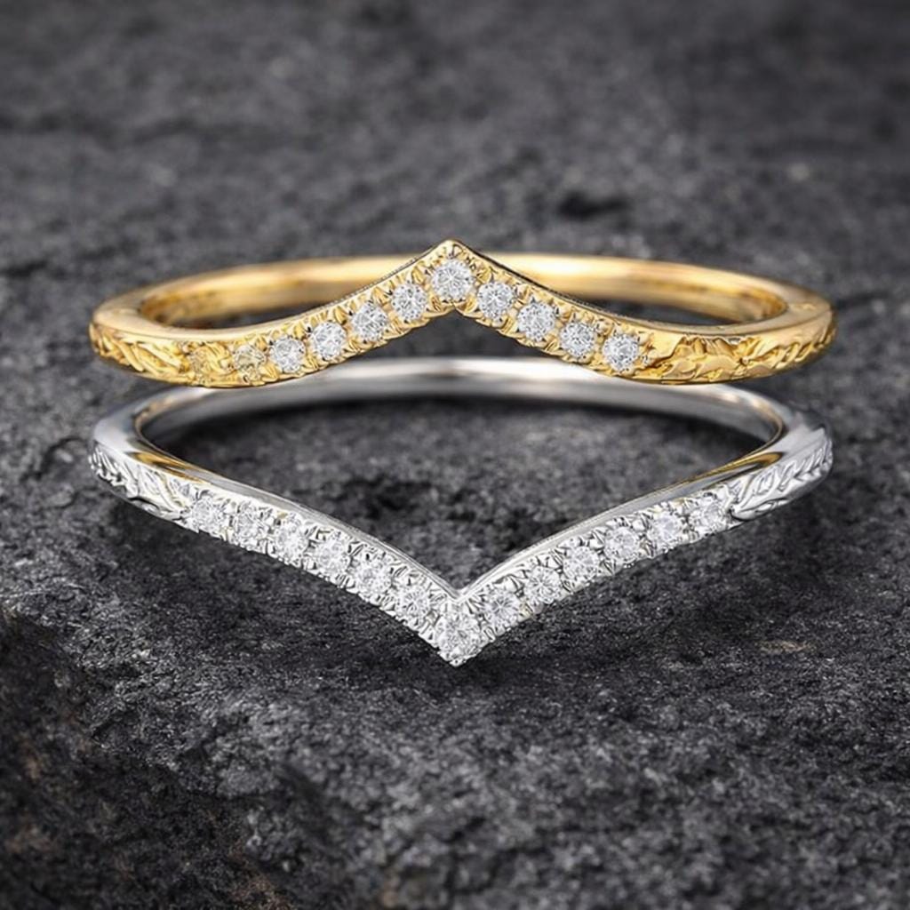 Chevron CZ Ring 925 Silver | V Shape Stacking Ring | Minimal Wedding Band | Dainty Diamond Look