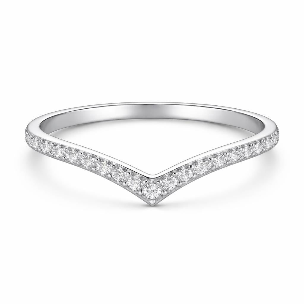 Chevron CZ Ring 925 Silver | V Shape Wedding Band | Minimal Stacking Ring | Dainty Diamond Look
