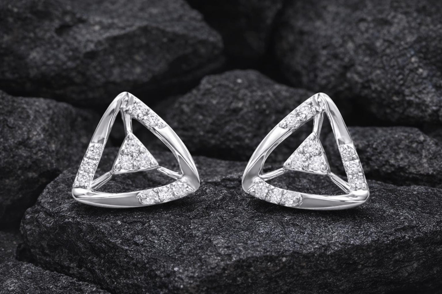 Triangle CZ Stud Earrings 925 Silver | Geometric Studs | Minimal Earrings | Dainty Diamond Look