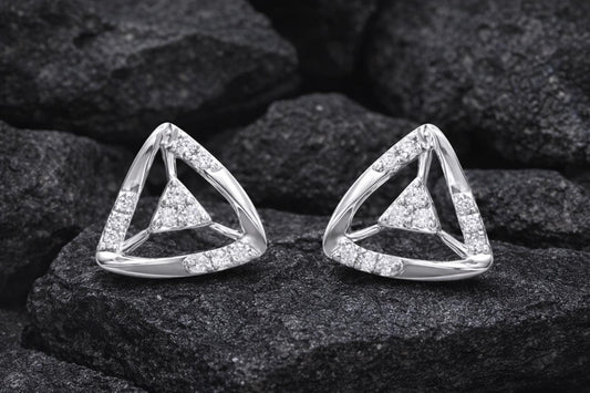 Triangle CZ Stud Earrings 925 Silver | Geometric Studs | Minimal Earrings | Dainty Diamond Look