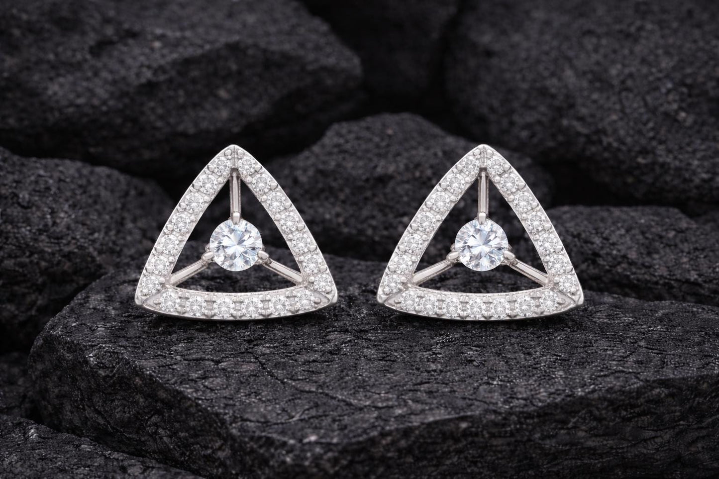 Triangle CZ Stud Earrings 925 Silver | Geometric Halo Studs | Minimal Earrings | Dainty Diamond Look