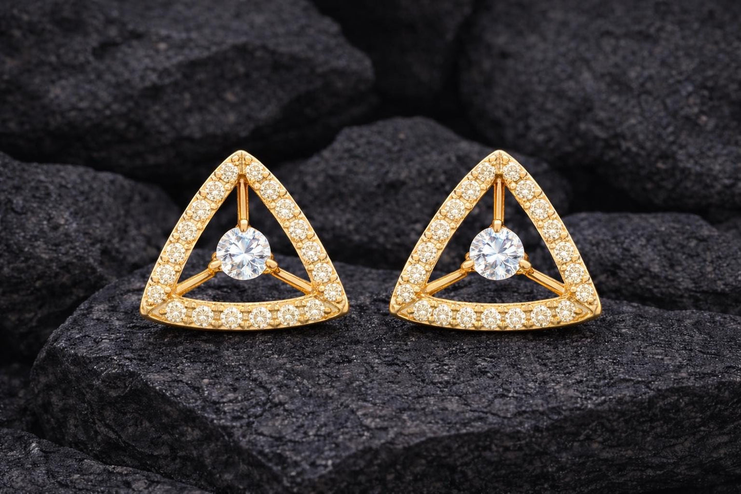 Triangle CZ Stud Earrings 925 Silver | Geometric Halo Studs | Minimal Earrings | Dainty Diamond Look