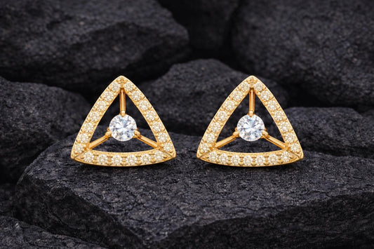 Triangle CZ Stud Earrings 925 Silver | Geometric Halo Studs | Minimal Earrings | Dainty Diamond Look
