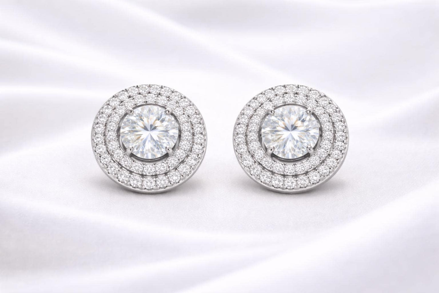 Halo Stud Earrings 925 Silver | Round Diamond Look Studs | Minimal  Earrings | Bridal CZ