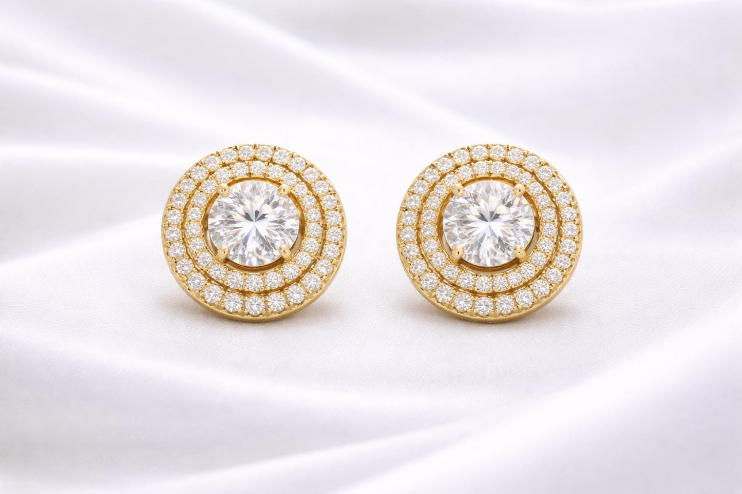 Halo Stud Earrings 925 Silver | Round Diamond Look Studs | Minimal  Earrings | Bridal CZ