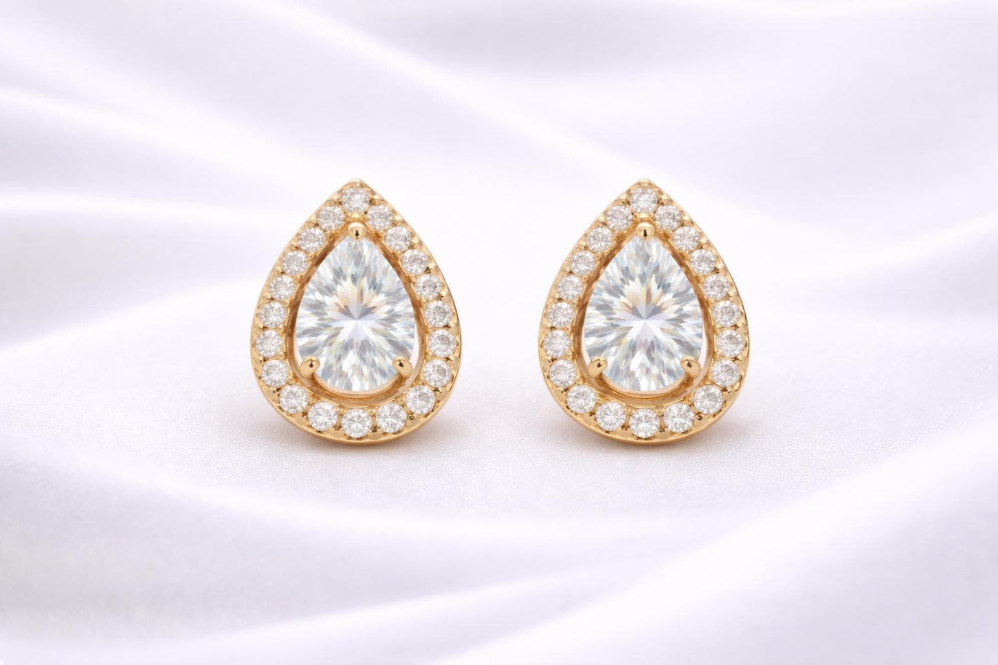 Pear CZ Stud 925 Silver | Teardrop Halo Studs | Bridal Earrings | Diamond Look Studs