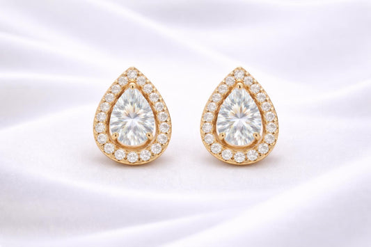 Pear CZ Stud 925 Silver | Teardrop Halo Studs | Bridal Earrings | Diamond Look Studs