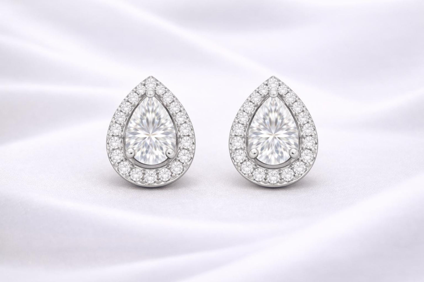 Pear CZ Stud 925 Silver | Teardrop Halo Studs | Bridal Earrings | Diamond Look Studs