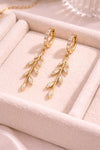 925 Silver Leaf Drop Earrings | CZ Huggie Hoop | Nature Inspired Dangle Earrings