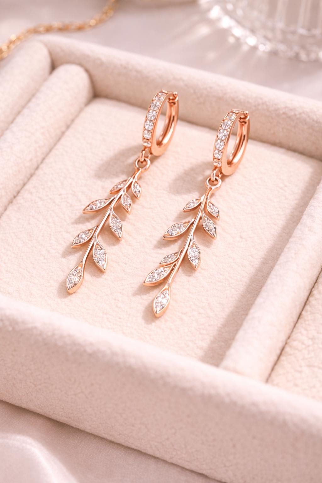 925 Silver Leaf Drop Earrings | CZ Huggie Hoop | Nature Inspired Dangle Earrings