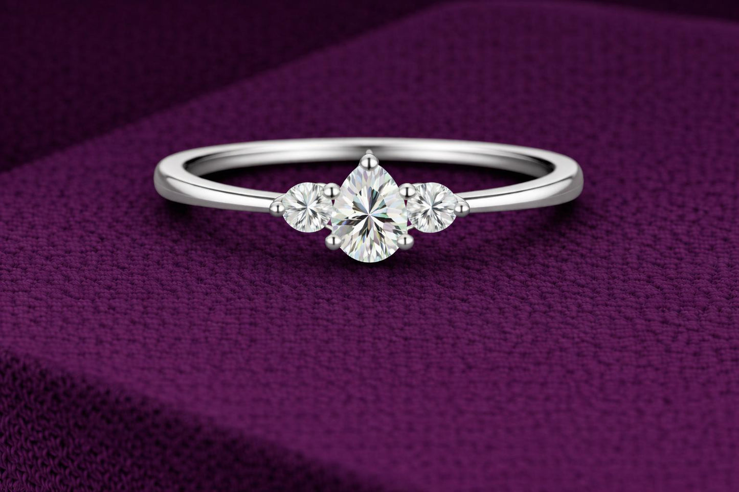 Pear CZ Three Stone 925 Silver | Trilogy Engagement Ring | Minimal Promise Ring |