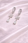 925 Silver Floral Drop Earrings | CZ Flower Dangle Hoop | Elegant Sterling Silver Jewelry |
