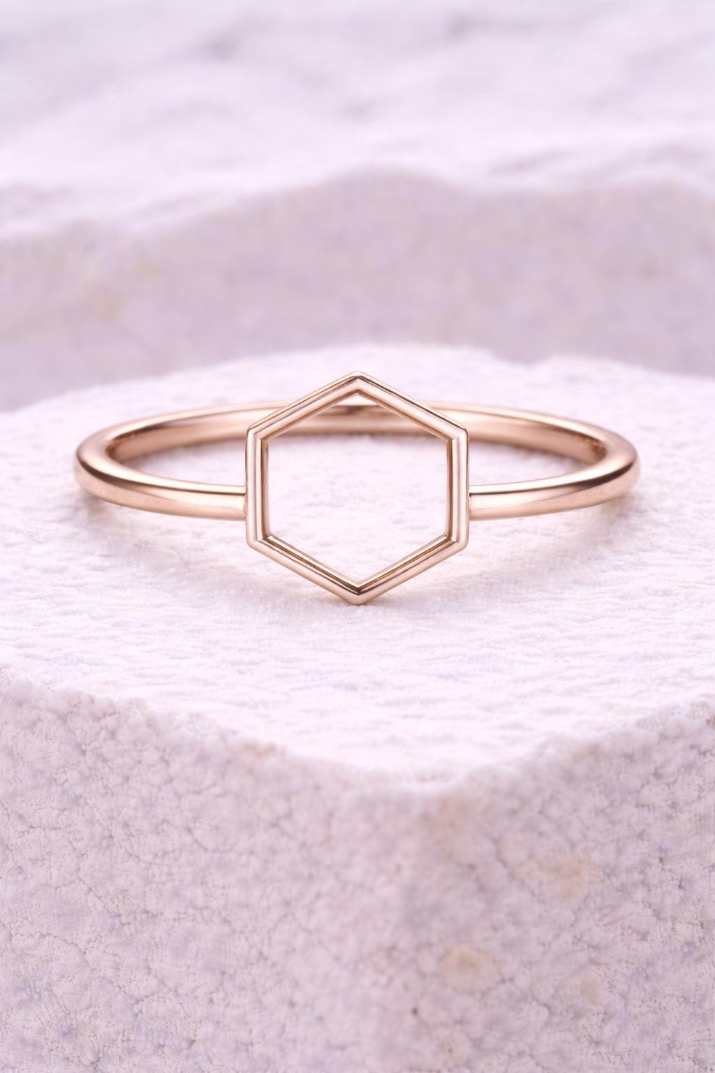 925 Silver Hexagon Ring | Minimal Geometric | Sterling Silver Modern Band |