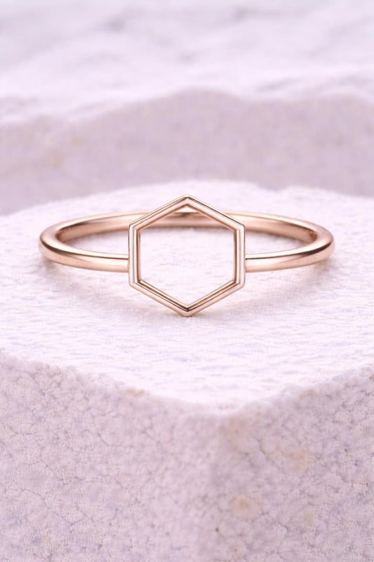 925 Silver Hexagon Ring | Minimal Geometric | Sterling Silver Modern Band |