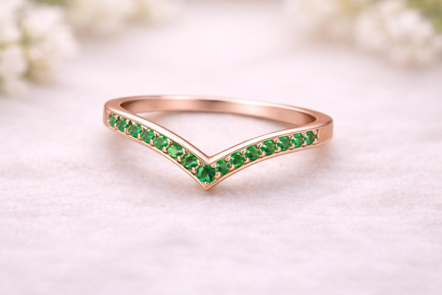 Green CZ Chevron Ring 925 Silver | V Shape Ring | Minimal Wedding Band | Stacking