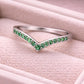 Green CZ Chevron Ring 925 Silver | V Shape Ring | Minimal Wedding Band | Stacking