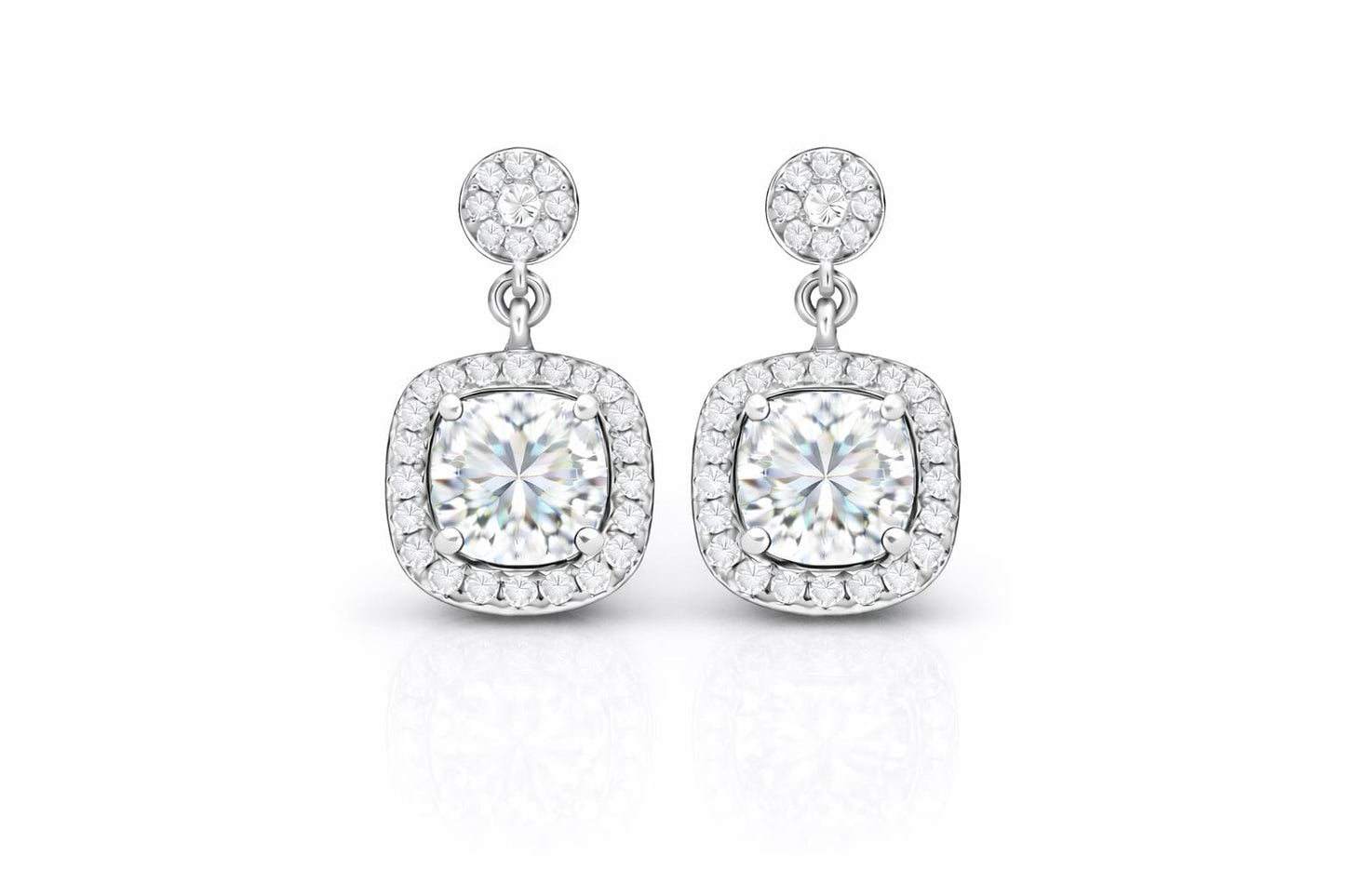 CZ Halo Drop Earrings 925 Silver | Cushion Cut Dangle | Bridal Earrings | Gift for Her