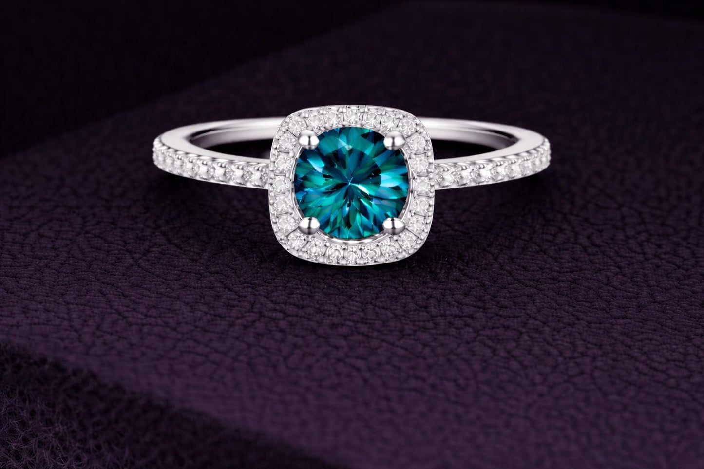 London Blue Topaz Ring 925 Silver | Cushion Halo Ring  | Promise Gift for Her