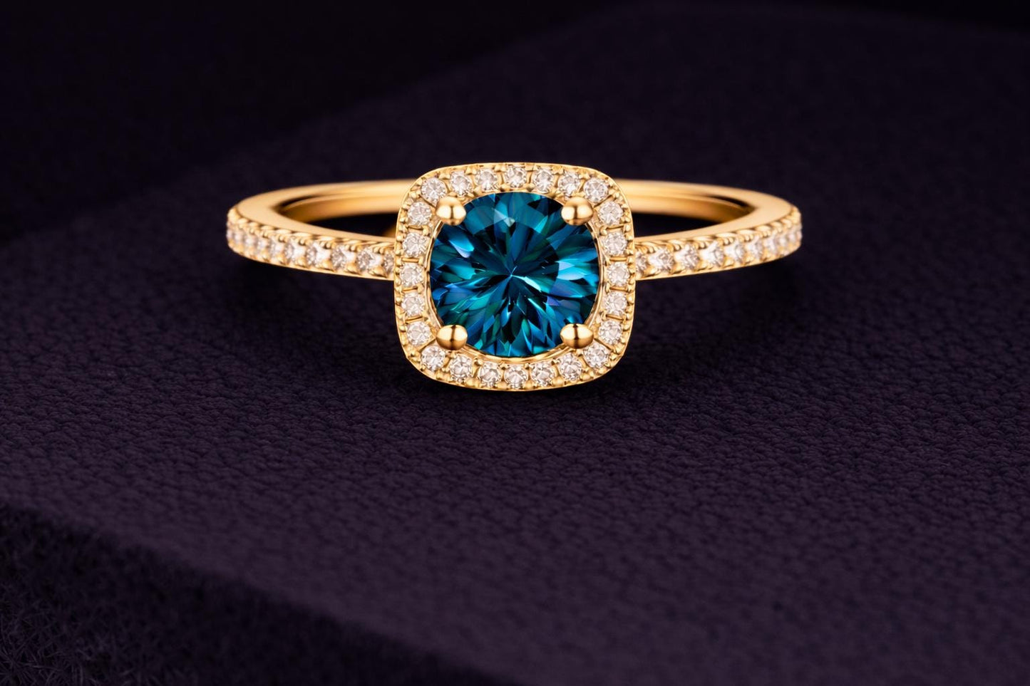 London Blue Topaz Ring 925 Silver | Cushion Halo Ring  | Promise Gift for Her